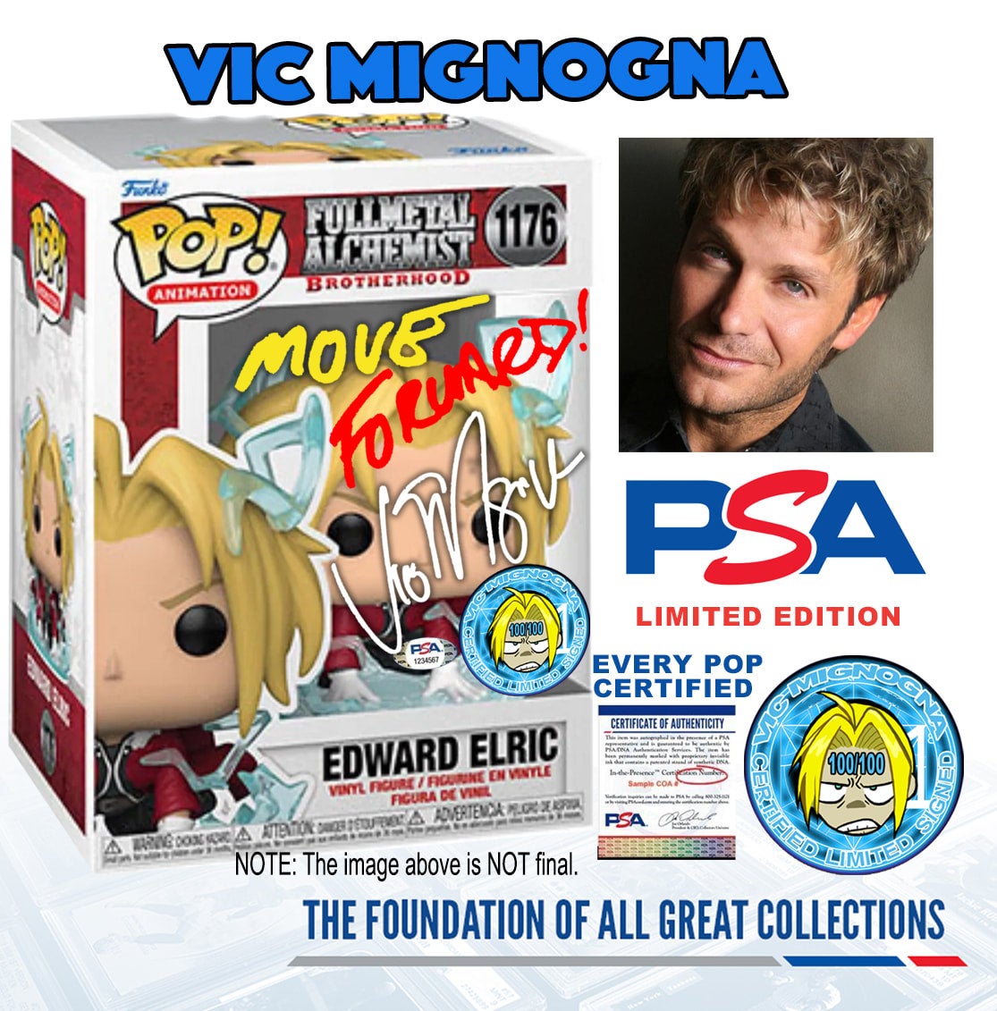 FMA1B EDWARD ELRIC BROTHERHOOD SIGNED PSA CERTIFIED FUNKO