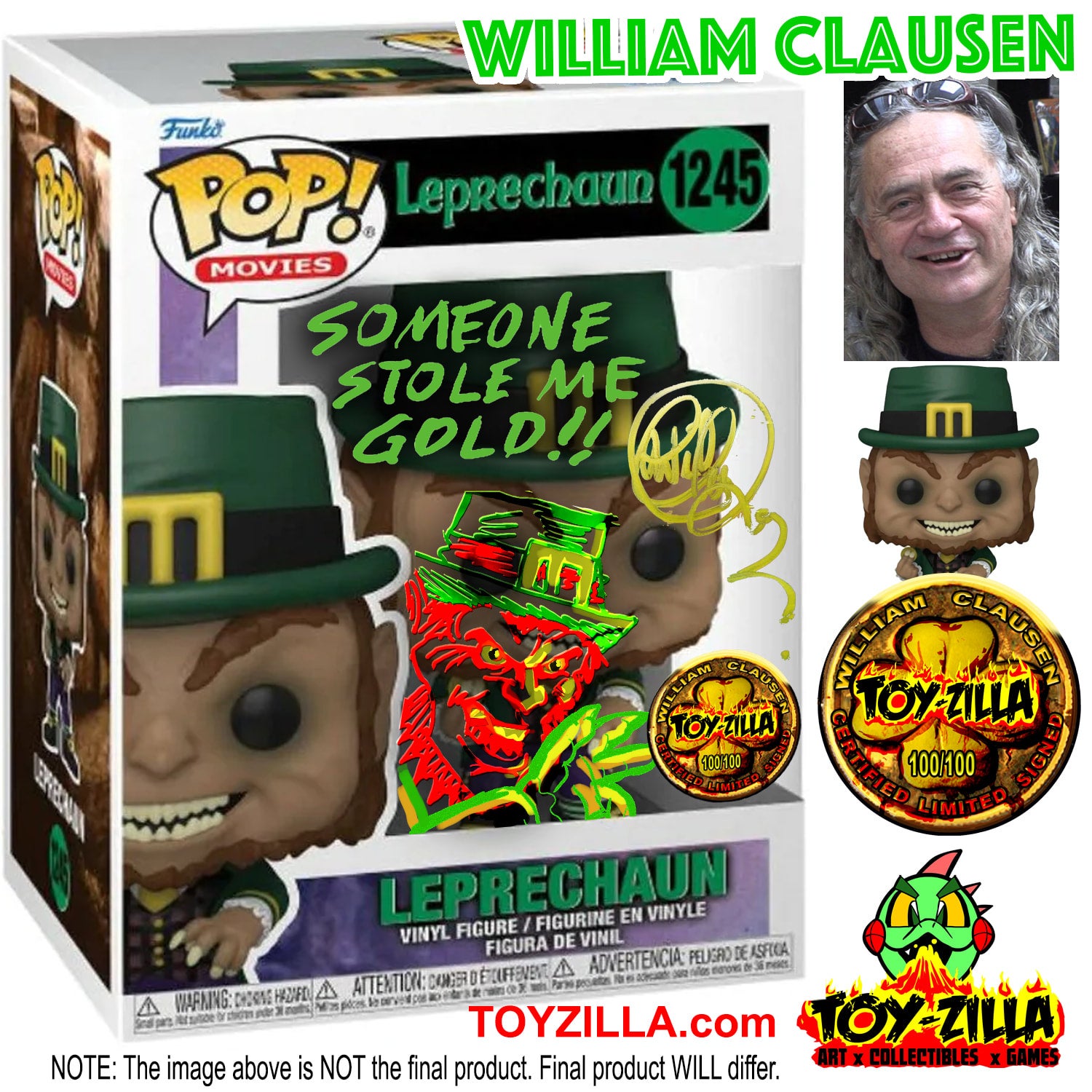 LEPRECHAUN William Clausen SIGNED SKETCHED Funko POP IN STOCK