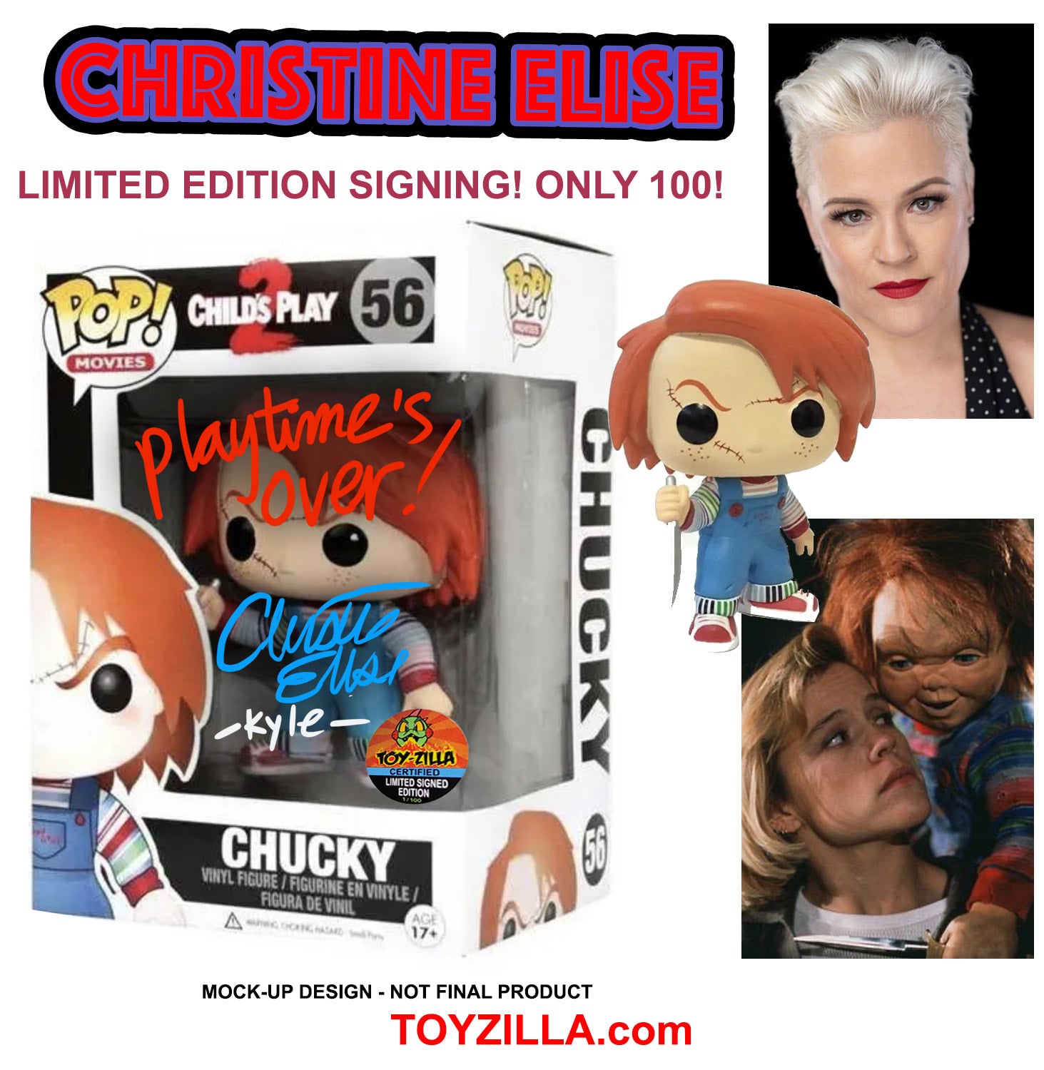 CHUCKY Child s Play 2 CHRISTINE ELISE Signed LE Funko POP TOYZILLA Site