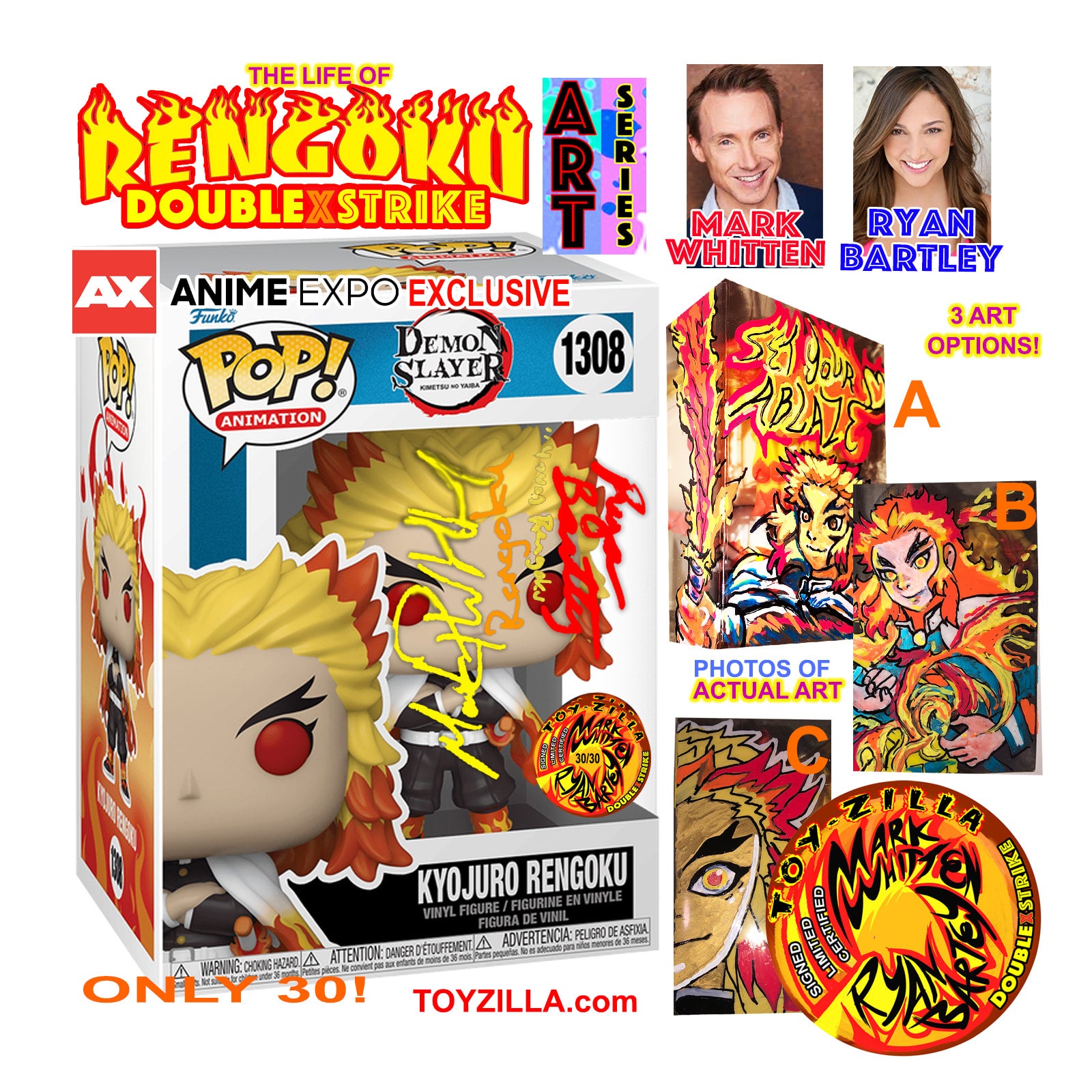LE30 Demon Slayer RENGOKU Mark Whitten X Ryan Bartley AX Exclusive TOYZILLA  Art Series DoubleXStrike Funko POP | TOYZILLA Site